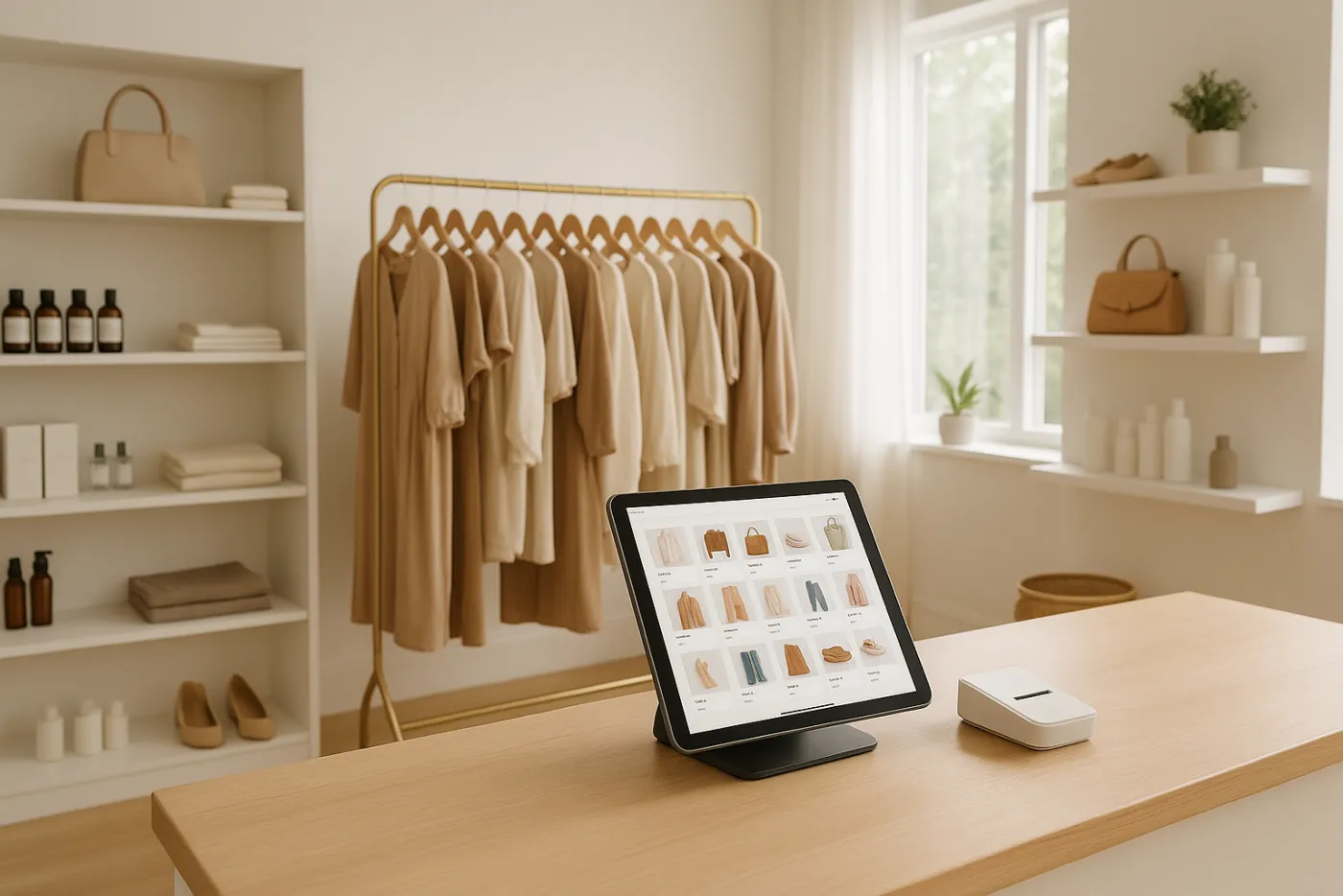 Moderne winkel met een tablet-kassa op de toonbank
